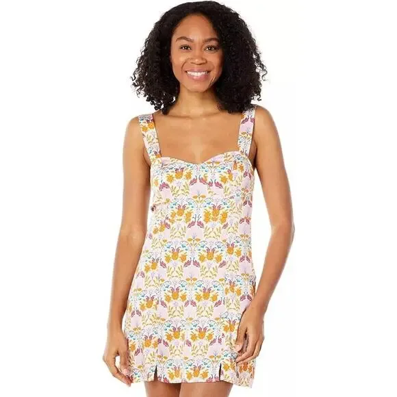 NWT Free People Women's Sasha Sweetheart-Neck Mini Dress Multi Floral Size L - Picture 2 of 8